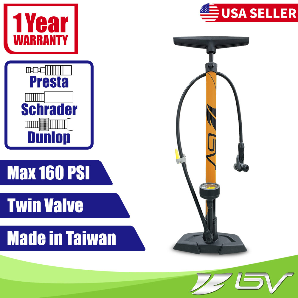 BV Bike Pump Floor w/ Gauge 160PSI Tire Ball Air Inflator Presta Schrader Compat