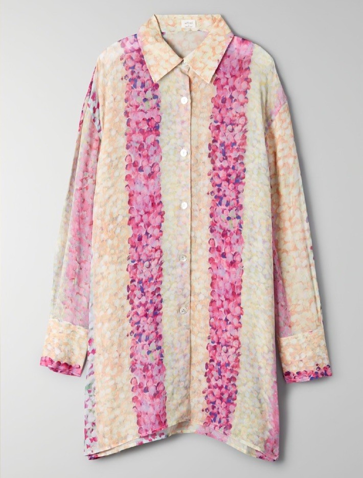 ARITZIA Twain Button Up Sheer Tunic Blouse Size Large L Colorful Coverup Top 