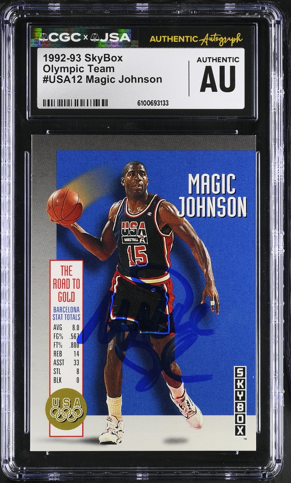 Magic Johnson 1992-93 Skybox Signed/Autographed Card #USA12 CGC x JSA BA206521