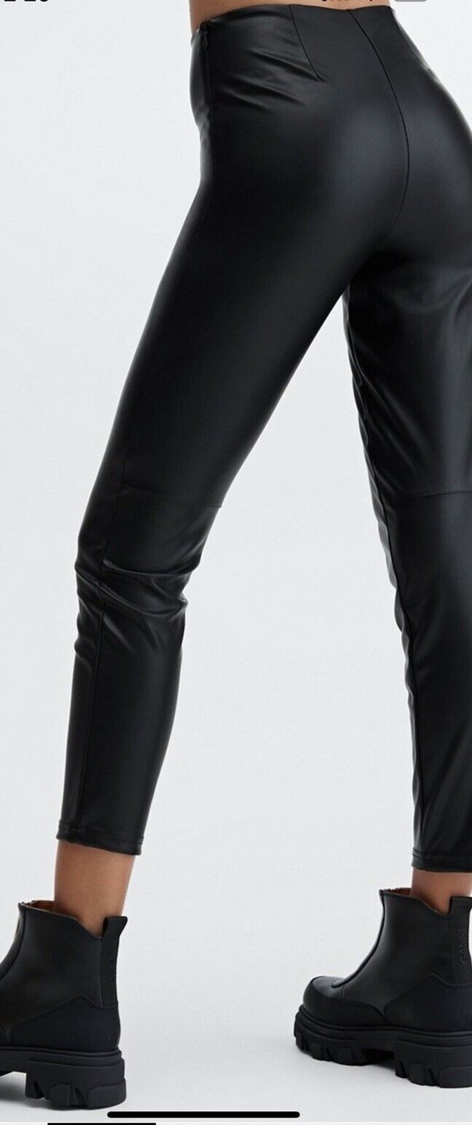 Fabletics Women\'s Vegan Leather Pull-On Leggings Black Side Zip  XL NWT Stretch