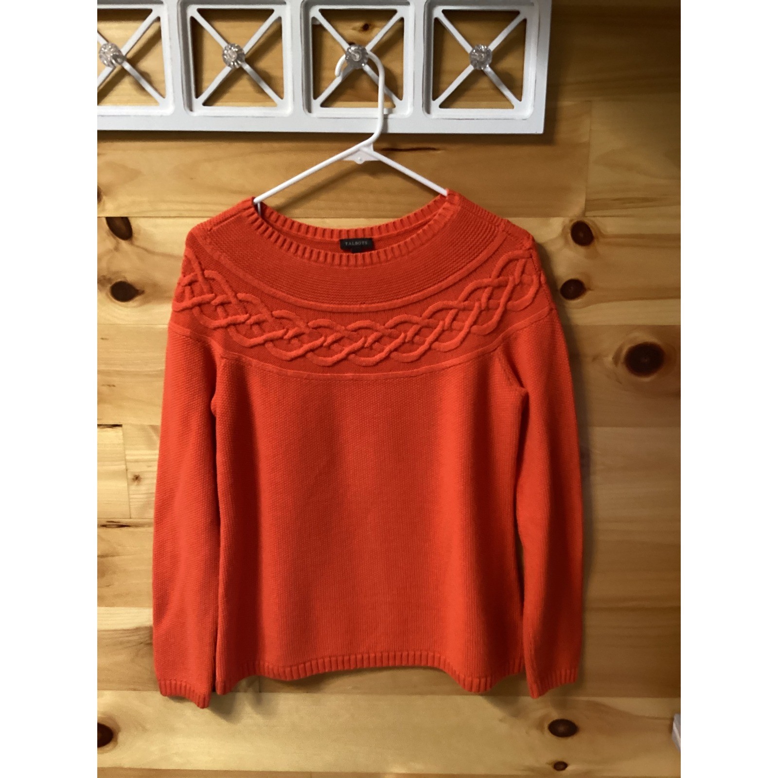 Talbots Womens Orange Cable Knit Yoke Cotton Cashmere Blend Sweater Small Talbots Womens Orange Cable Knit Yoke Cotton Cashmere Blend Sweater Small