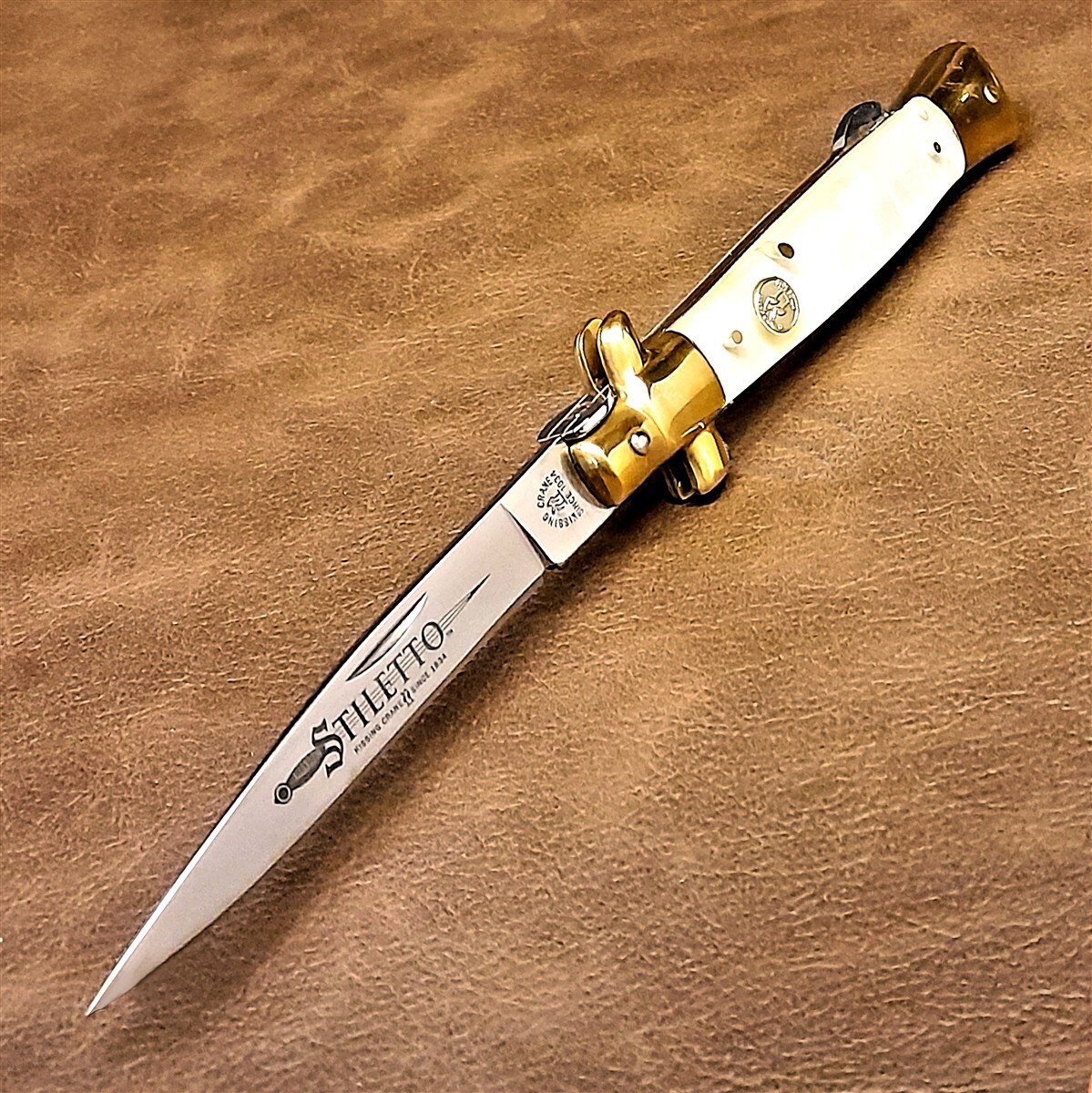 Kissing Crane Real Mother of Pearl Stiletto Premium Manual Folding Pocket Knife