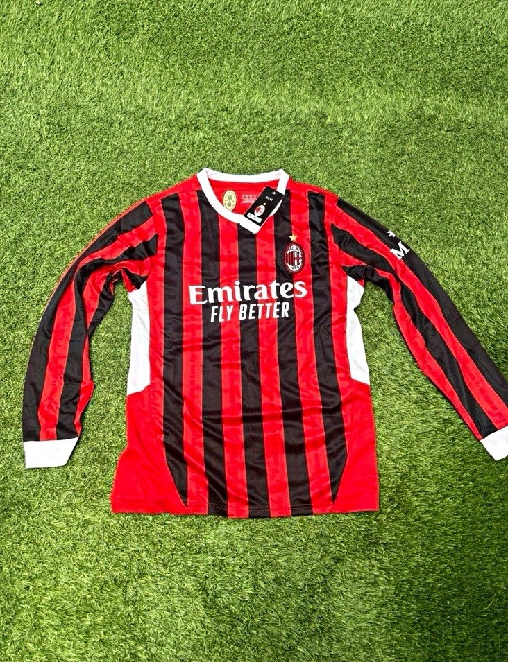 AC Milan Long Sleeve Soccer Jersey Red/Black/White Unisex Adult Size XL AC Milan Long Sleeve Soccer Jersey Red/Black/White Unisex Adult Size XL