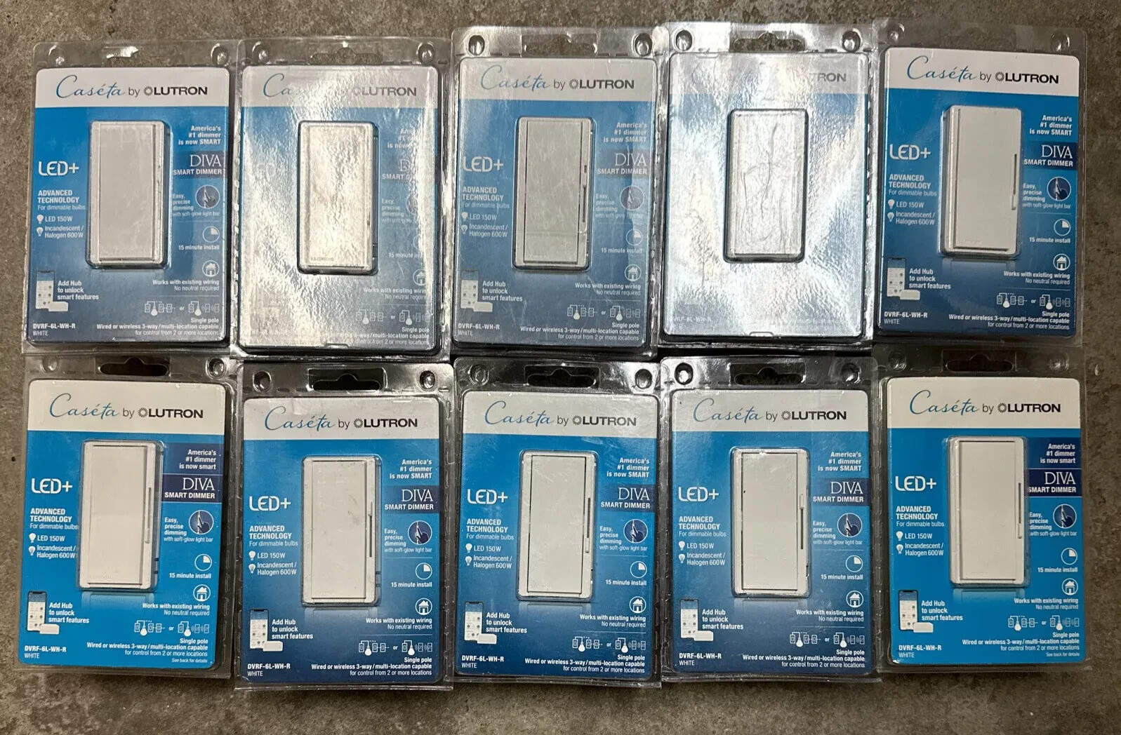 WALLPLATE INCLUDED 10 PCS Caseta Lutron DIVA SMART DIMMER DVRF-6L-WH-R LED+ WALLPLATE INCLUDED 10 PCS Caseta Lutron DIVA SMART DIMMER DVRF-6L-WH-R LED+
