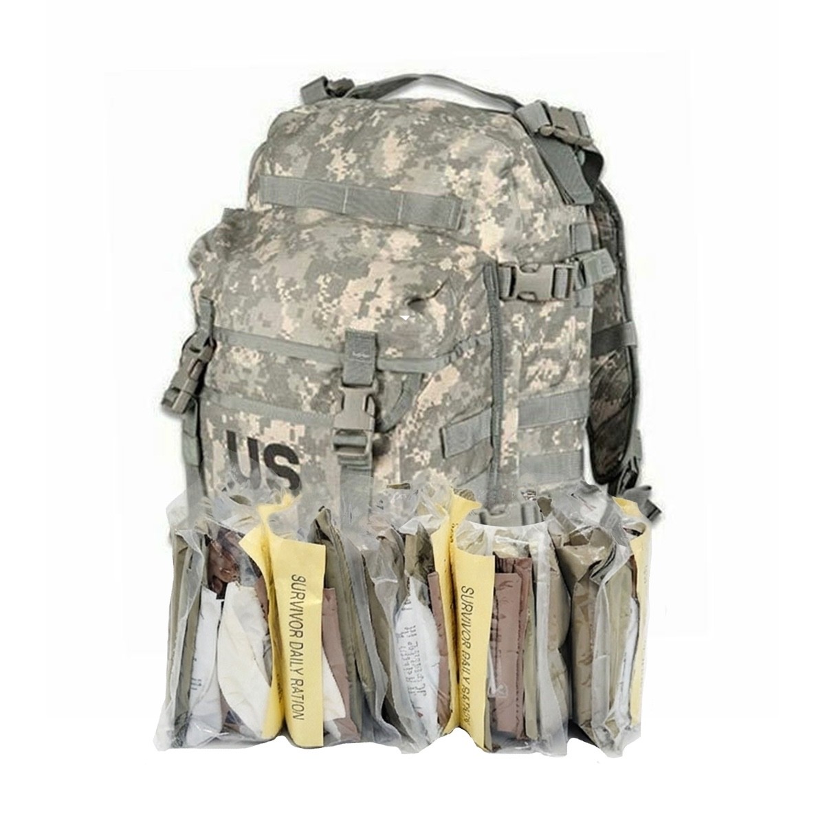 SDR MRE Survivor Daily Rations Insp Date 8/2026 • Plus ACU Assault Pack - Combo