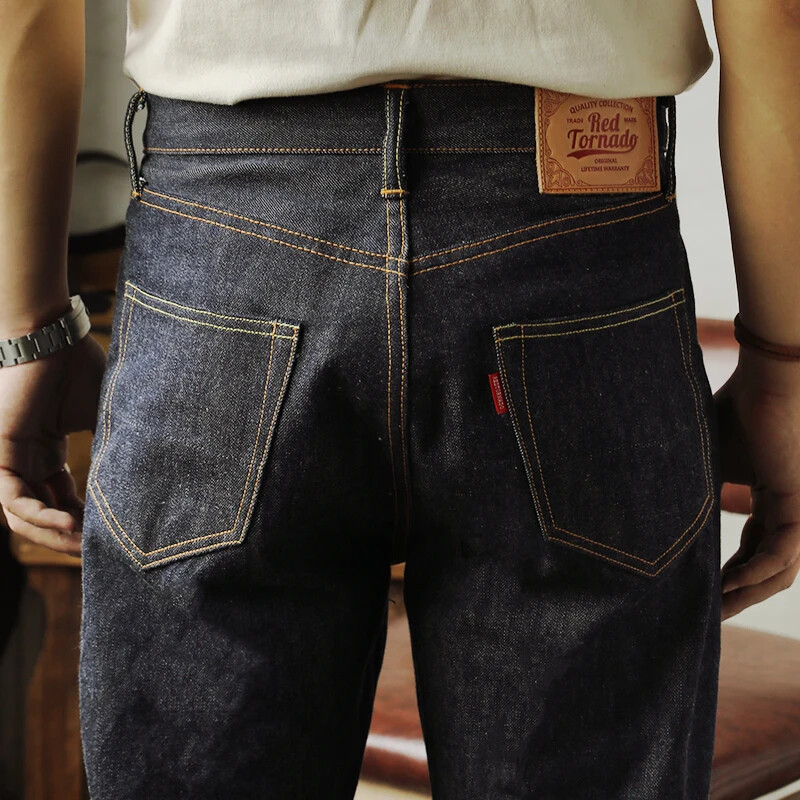Men's 14oz Jeans Raw Red Line Selvedge Denim Pants Red Tornado Trousers 55501