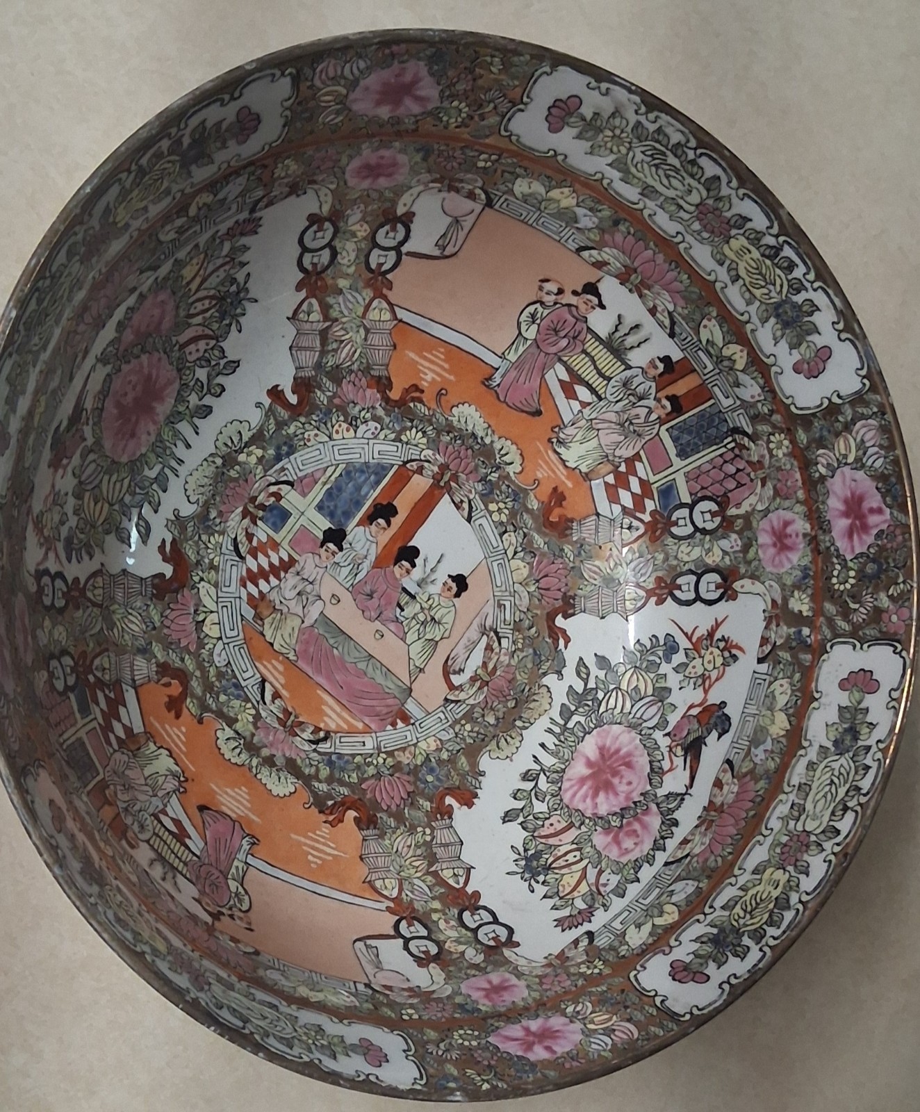 Vintage Chinese Famille Rose Porcelain Bowl Hand Painted Export Republic 1940s