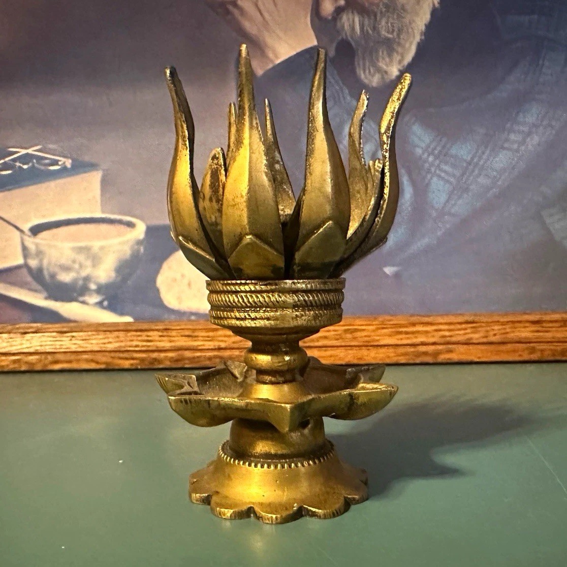Vintage Solid Brass Lotus Flower Incense Burner & Candle Holder Diya Altar Vintage Solid Brass Lotus Flower Incense Burner & Candle Holder Diya Altar