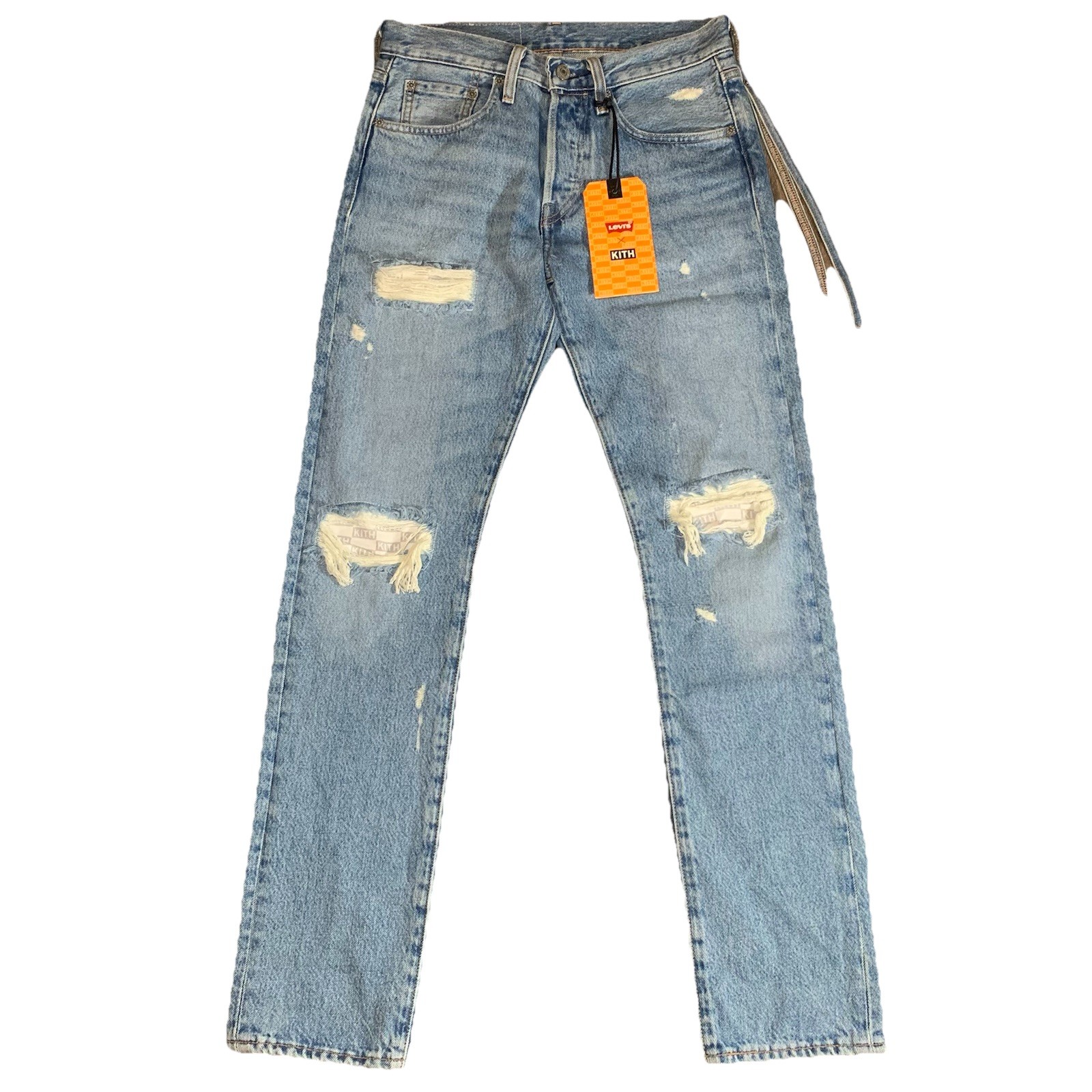 $235 KITH x Levi’s 501 ST Straight Taper Jeans 28x32 Distressed KITH Logos NWT $235 KITH x Levi’s 501 ST Straight Taper Jeans 28x32 Distressed KITH Logos NWT