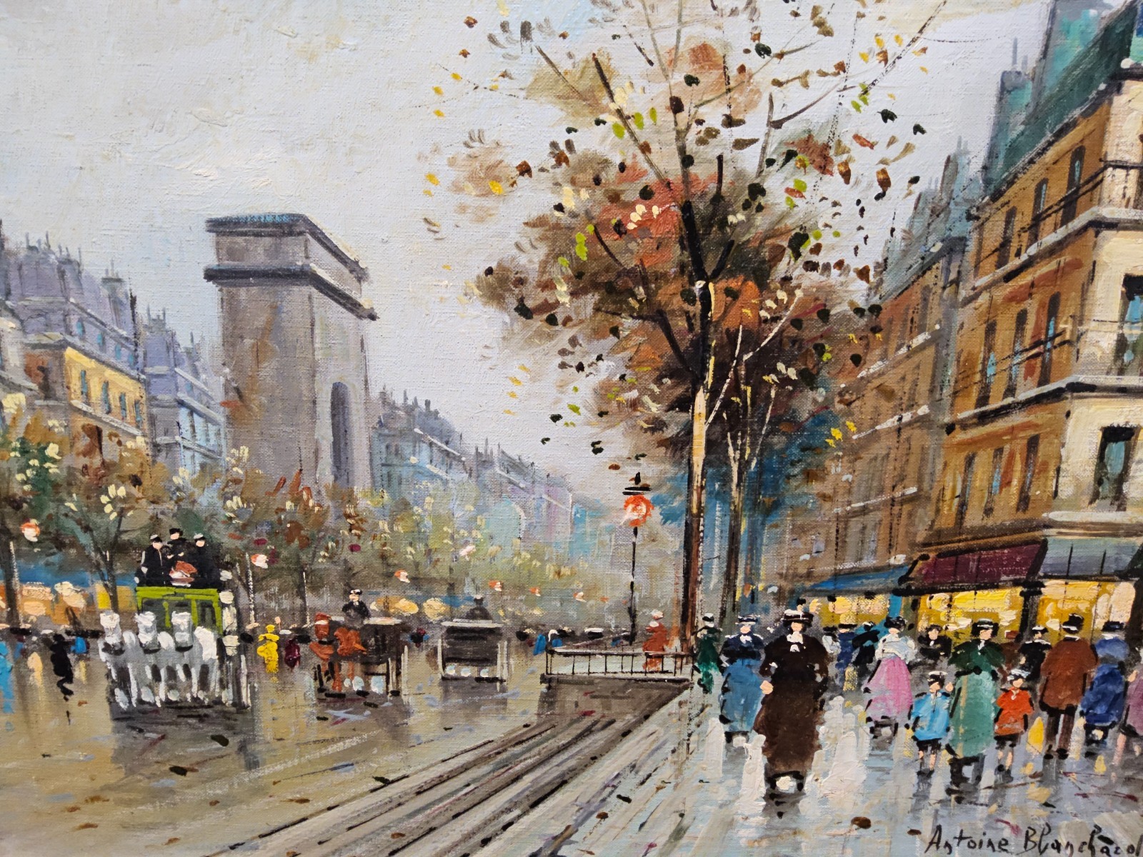 Attributed to Antoine Blanchard signed Oil Painting -Paris Street Scene, c1960