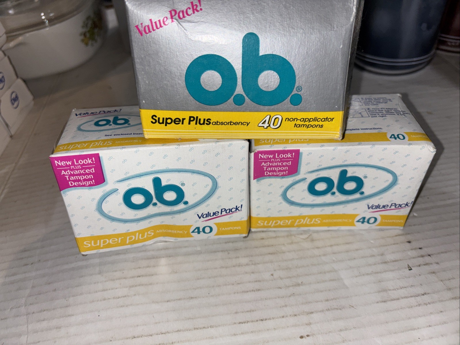 New in Box old stock 90s Vintage o.b. Super Plus Absorbency Tampons 2 New 1 Open New in Box old stock 90s Vintage o.b. Super Plus Absorbency Tampons 2 New 1 Open