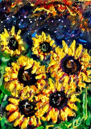 ACEO Original PAINTING Autumn SUNFLOWERS Night FARM Leaf Stars Landscape ATC ART ACEO Original PAINTING Autumn SUNFLOWERS Night FARM Leaf Stars Landscape ATC ART