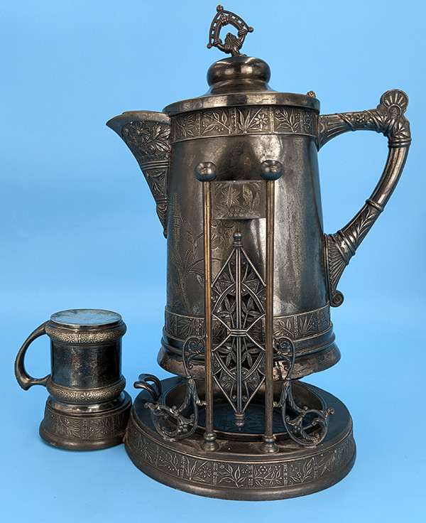 Antique Pairpoint 1802 1/2 Tilting Water Pitcher Stand Tray Aesthetic Spider Web