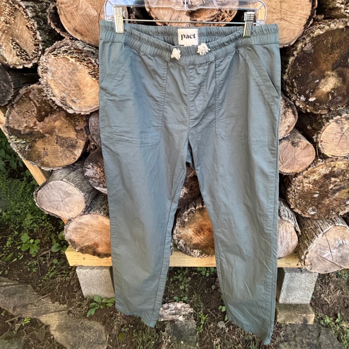 Pact Organic Cotton Olive Utility Drawstring Pants Women Size L Granola Earthy