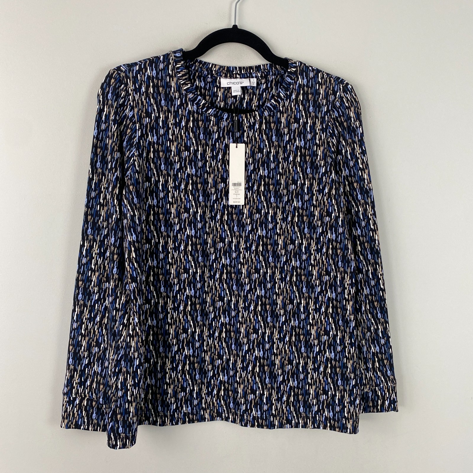 Chicos Zenergy UPF Multi-color Long Sleeve Top Size 1 US Medium Stretch