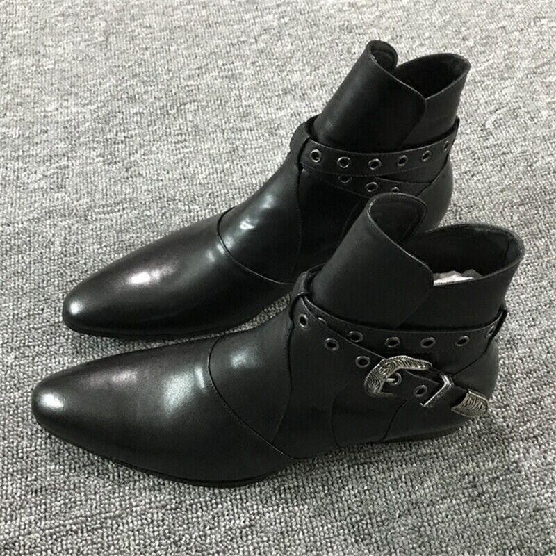 Occident Men's Leather Pointed Toe Buckle Ankle Boots Casual Punk Party Shoes SZ