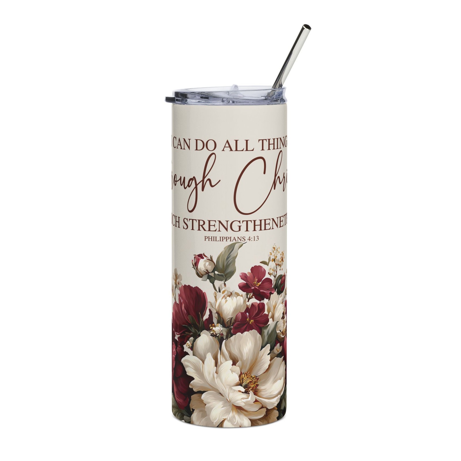 I Can Do All Things Scripture Floral Tumbler | 20oz Stainless Steel I Can Do All Things Scripture Floral Tumbler | 20oz Stainless Steel