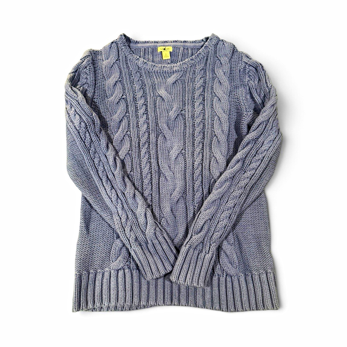 L.L.Bean Women\'s S Purple Cable-Knit Crew Neck Pullover Sweater Rib Hem