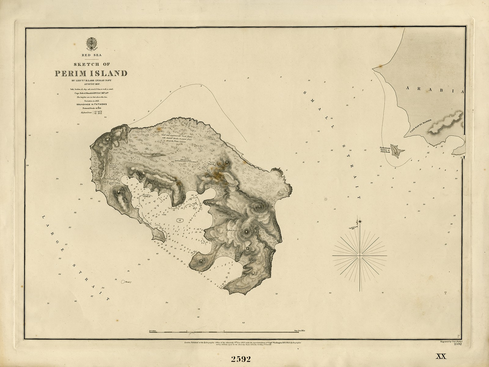 Antique Print-SEA CHART-RED SEA-YEMEN-PERIM ISLAND-Lamb-Walker-1858