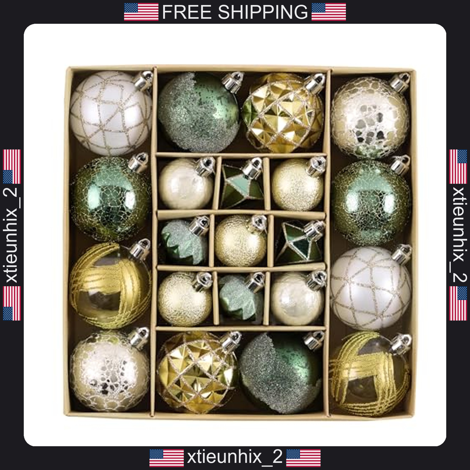 Christmas Ornaments Set 21 Pcs Green Gold Geometric Shatterproof Decorations