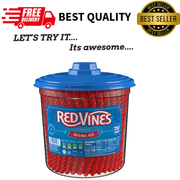 Red Vines Original Red Licorice Twists 3.5 lb Party Size Candy Jar