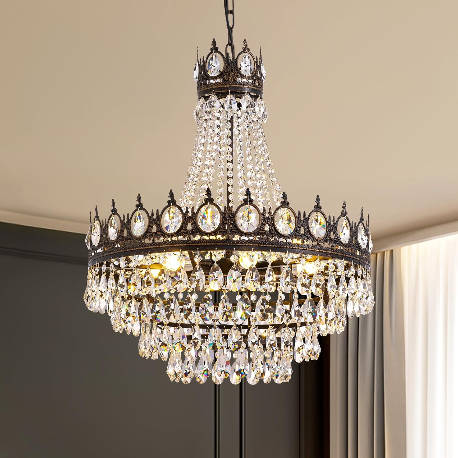 French Empire Crystal Chandeliers, Vintage Crystal Chandelier, Antique Bronze Ch French Empire Crystal Chandeliers, Vintage Crystal Chandelier, Antique Bronze Ch