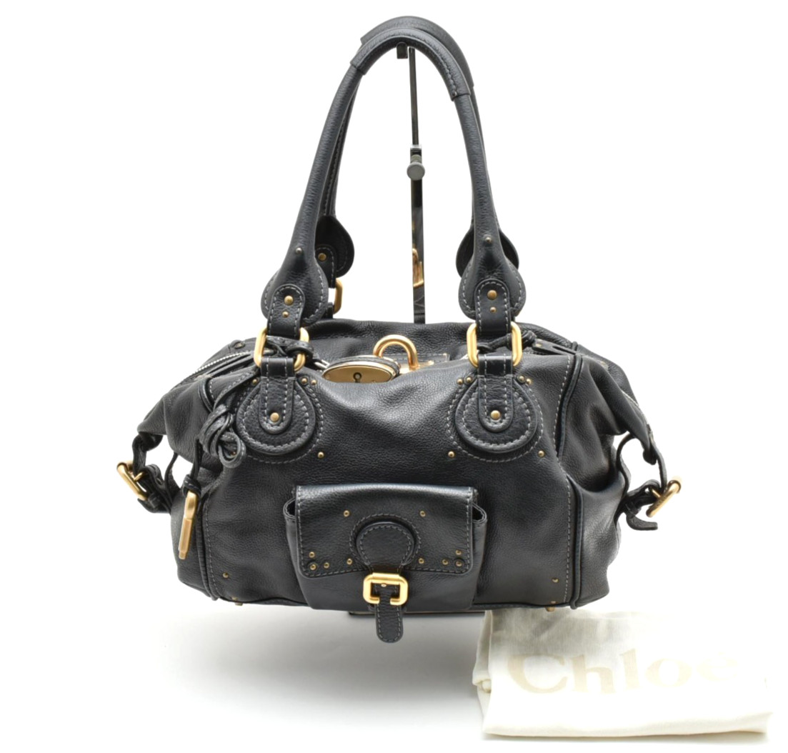 Chloe [Rank AA] Paddington Hand Bag Purse Shoulder Black Leather Gold Authentic