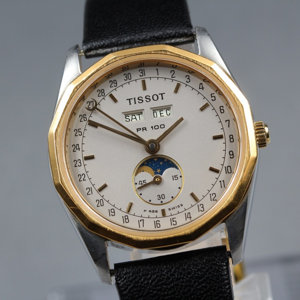 Rare Near MINT TISSOT PR100 P356/456 Moon Phase Complication Quartz Men's Watch