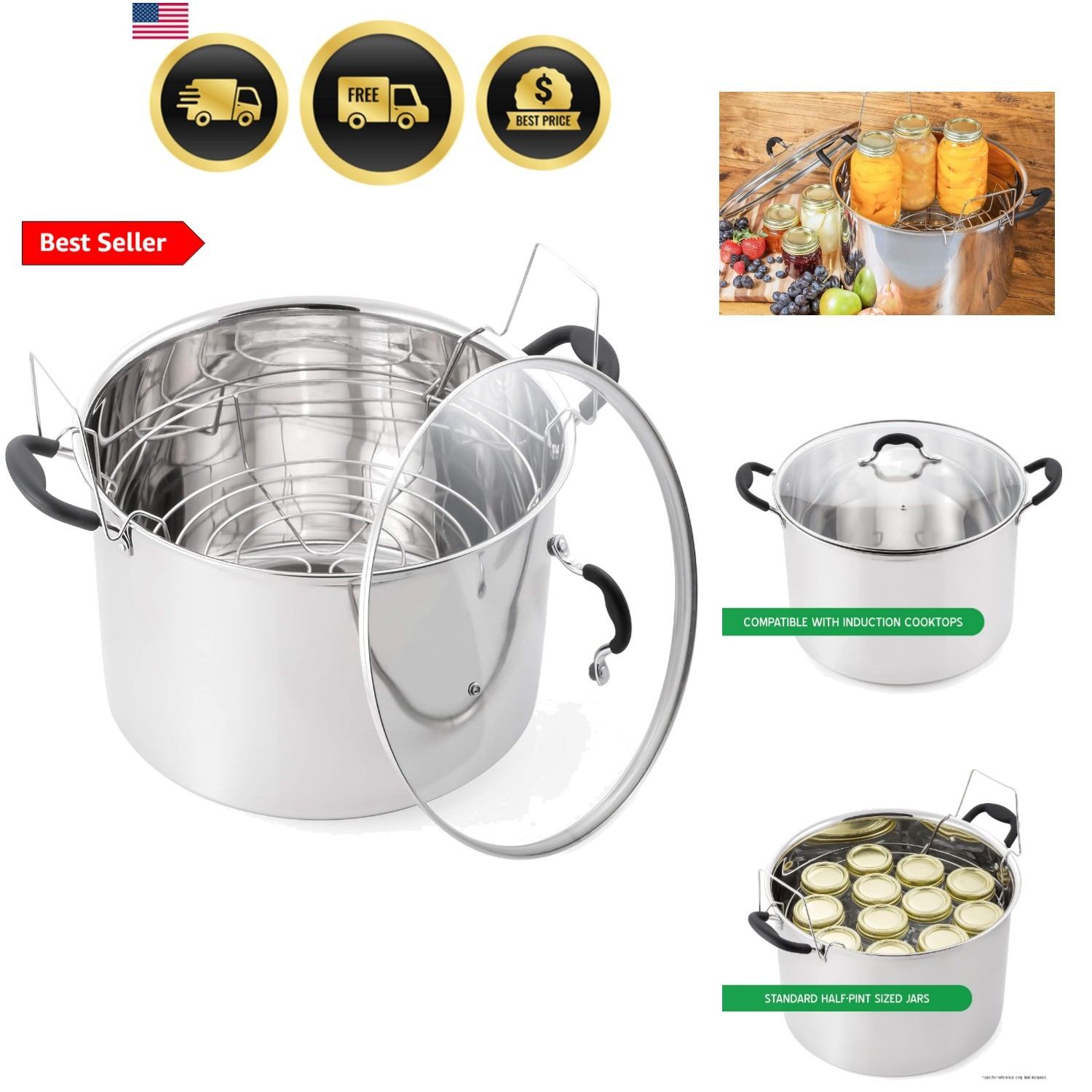 Prep•N•Cook by 21.5Qt Induction Stainless Steel Water Bath Canner Prep•N•Cook by 21.5Qt Induction Stainless Steel Water Bath Canner