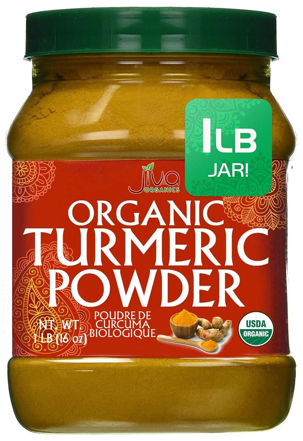 Organic Turmeric Powder 1 Pound Jar by Jiva Organics - 1 (Pack of 1) Organic Turmeric Powder 1 Pound Jar by Jiva Organics - 1 (Pack of 1)