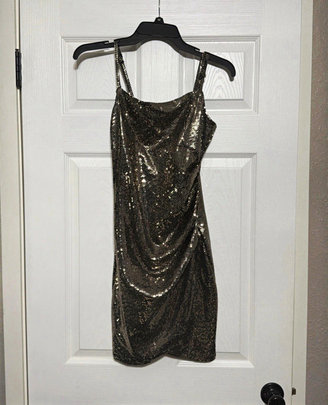 Inspired Hearts Black/Silver Sequin Mini Slip Dress Cowl Neck Strappy S Inspired Hearts Black/Silver Sequin Mini Slip Dress Cowl Neck Strappy S