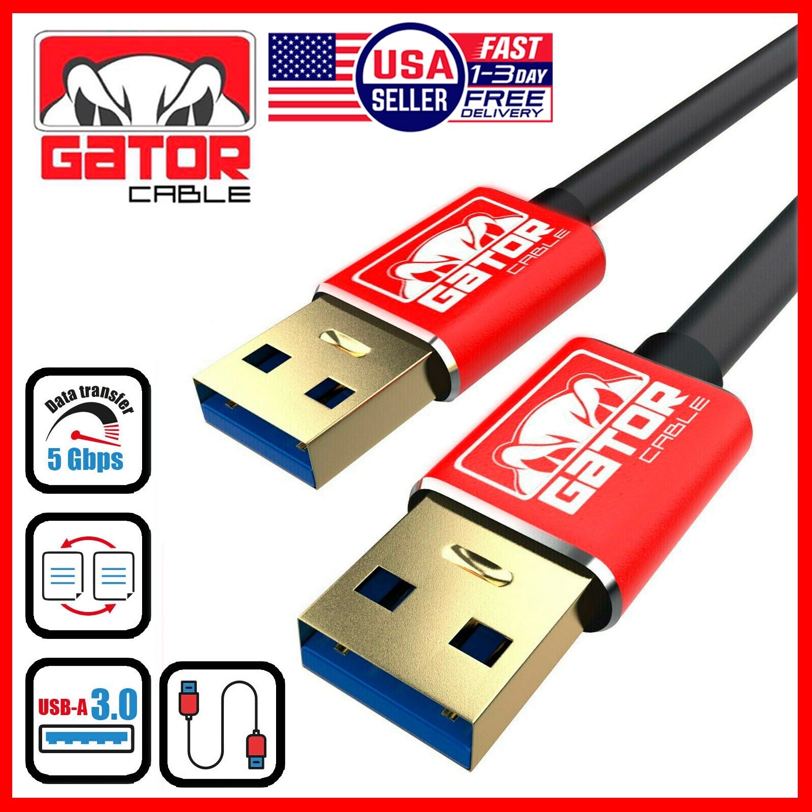 USB A to USB A 3.0 Cable Male to Male Super Speed Data for PC Laptop Computer