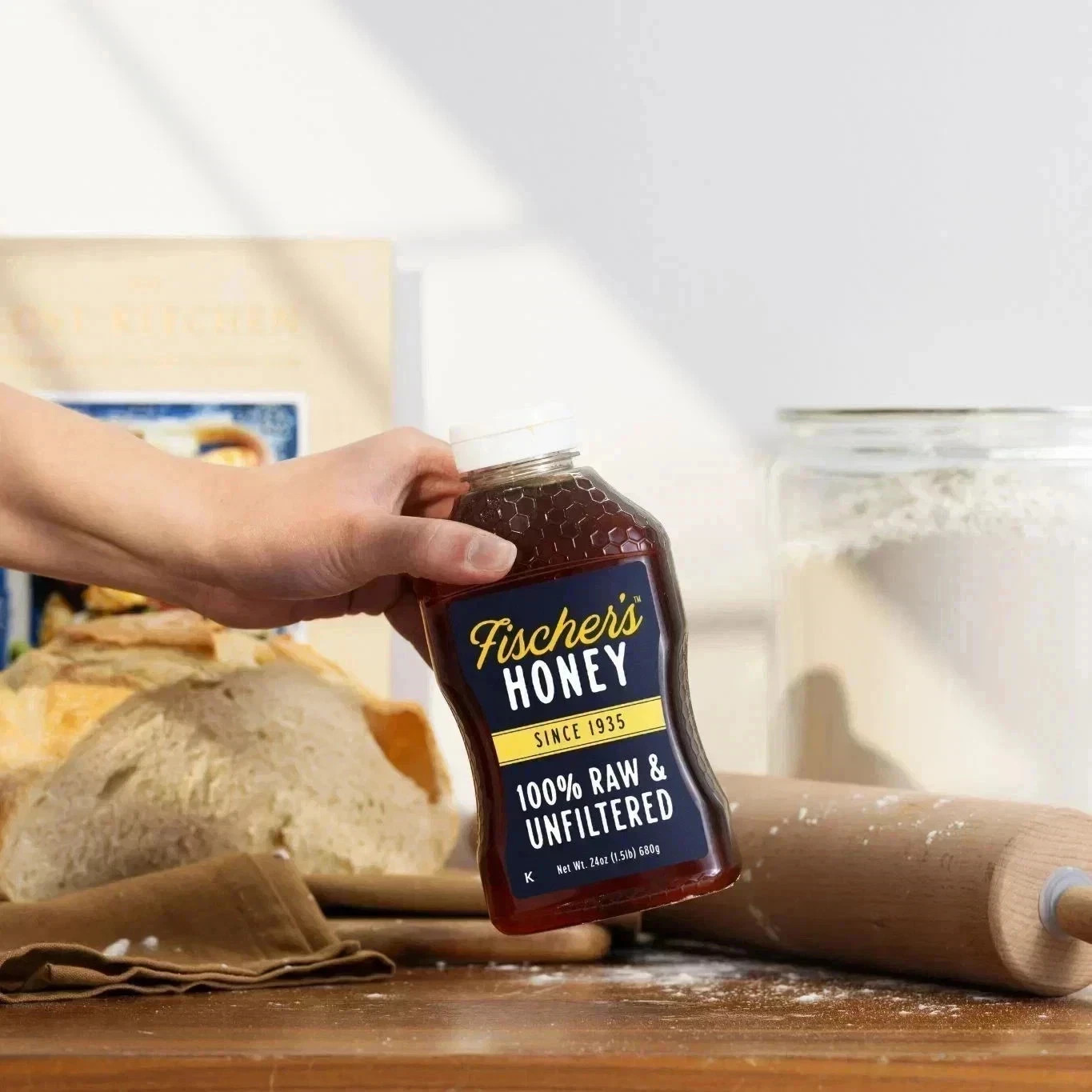 Fischers Honey, 24oz Raw and Unfiltered, Premium, Pure, Squeeze Bottle Fischers Honey, 24oz Raw and Unfiltered, Premium, Pure, Squeeze Bottle