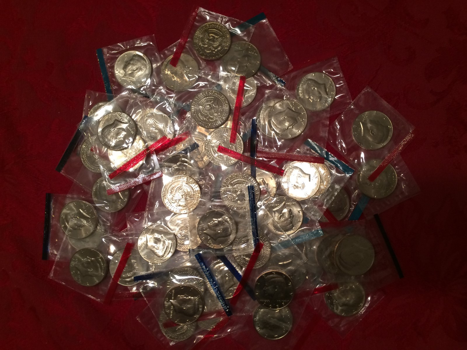 Kennedy half dollars in Mint Cello BU set 54 coins 1971-1999 P and D mints Kennedy half dollars in Mint Cello BU set 54 coins 1971-1999 P and D mints