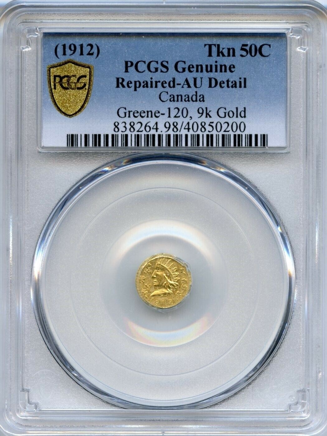 1912 1/2$ British Columbia, California Gold / Greene-120, PCGS Gold AU POP 3 R.8 1912 1/2$ British Columbia, California Gold / Greene-120, PCGS Gold AU POP 3 R.8