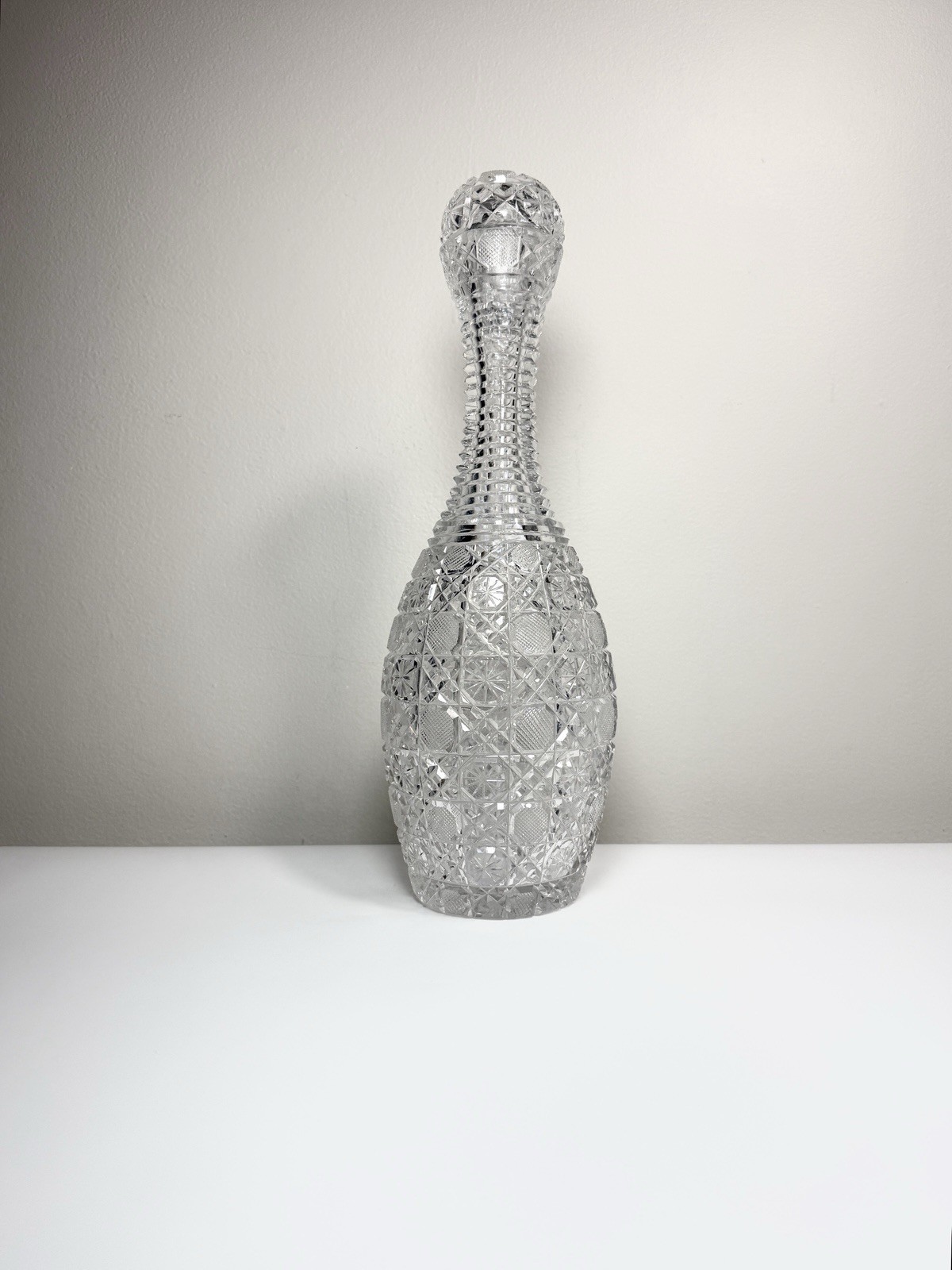 Rare Antique ABP American Brilliant Cut Glass Bowling Pin Decanter Harvard 15in