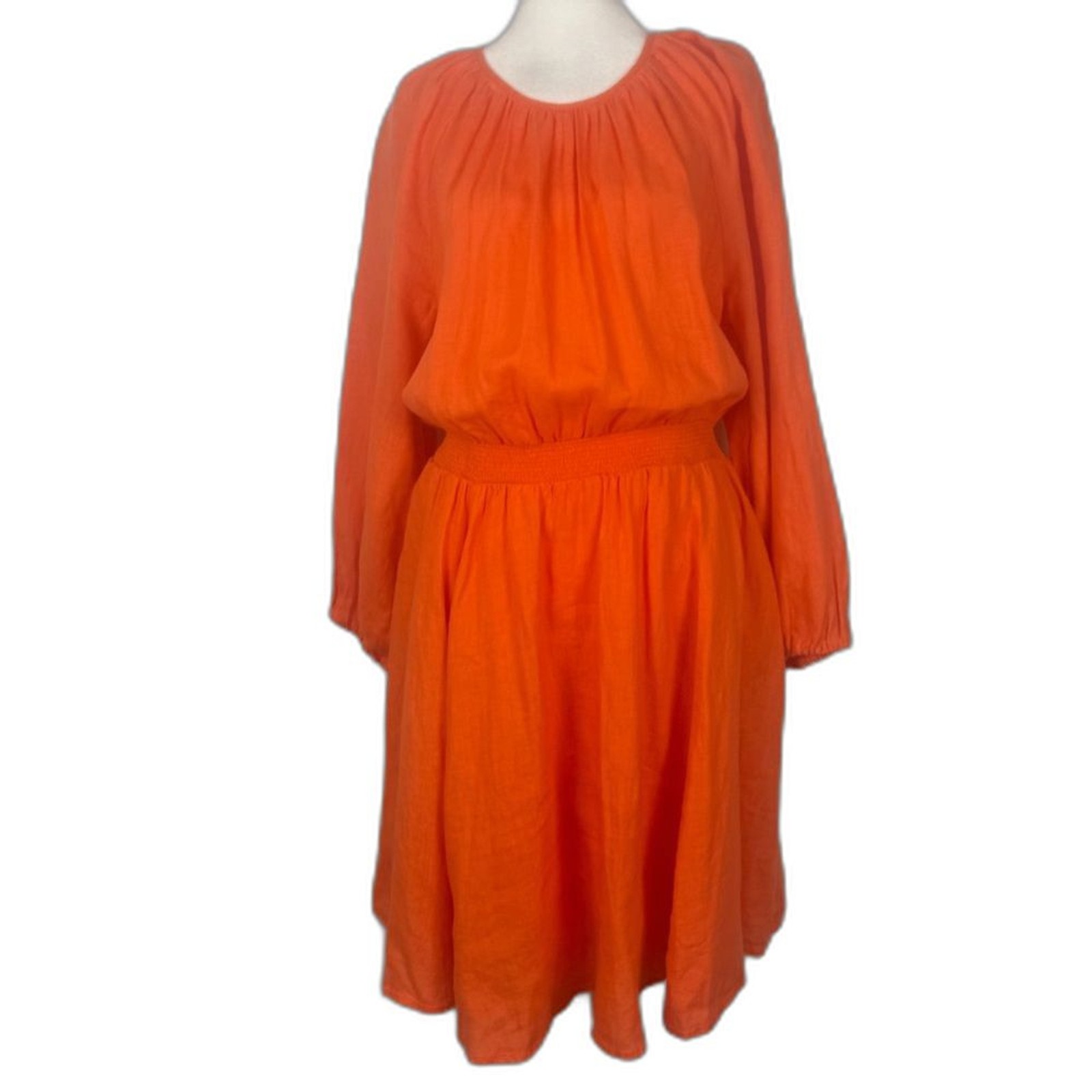 J. Crew Palermo 100% linen smocked waist dress in fire lily size Large Tall NWT J. Crew Palermo 100% linen smocked waist dress in fire lily size Large Tall NWT