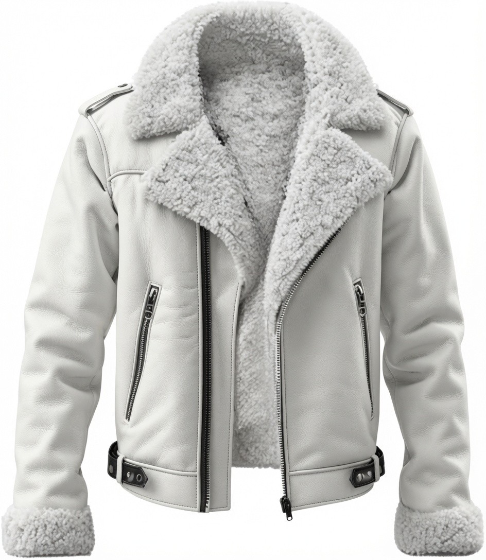 Men’s Genuine Sheepskin Shearling Aviator Bomber Leather Jacket winter fur Coat