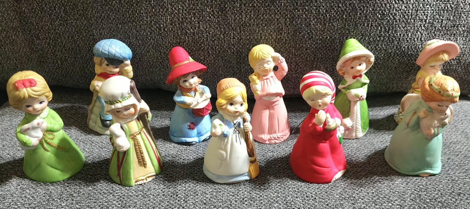 Vintage 1978 JASCO Merri-Bells Porcelain Bell Figurines Lot of 10 Christmas