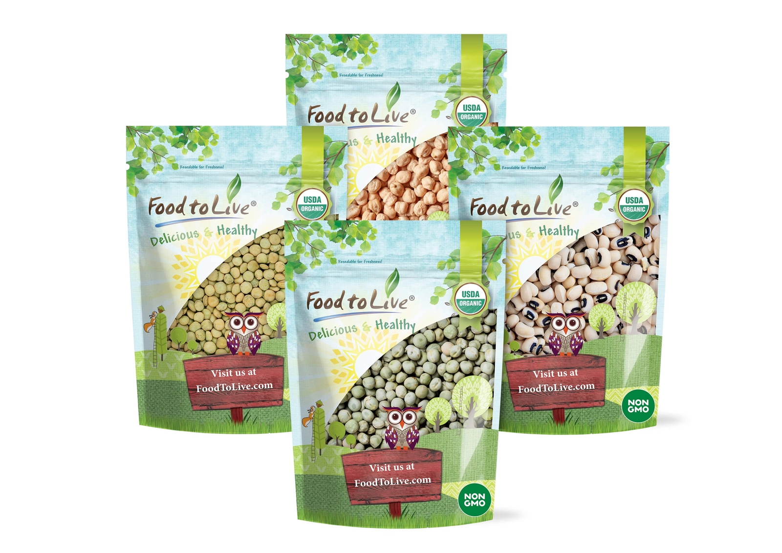 Organic Pulses Bundle, 4 x 5 lb Packs – Non-GMO Dried Legumes, Raw, Kosher, Bulk