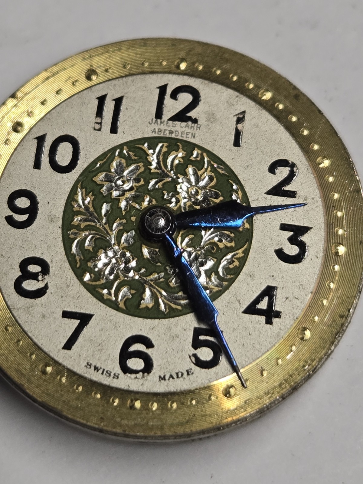 Vintage James Carr Aberdeen Swiss 15 Jewel Watch Movement Floral Dial