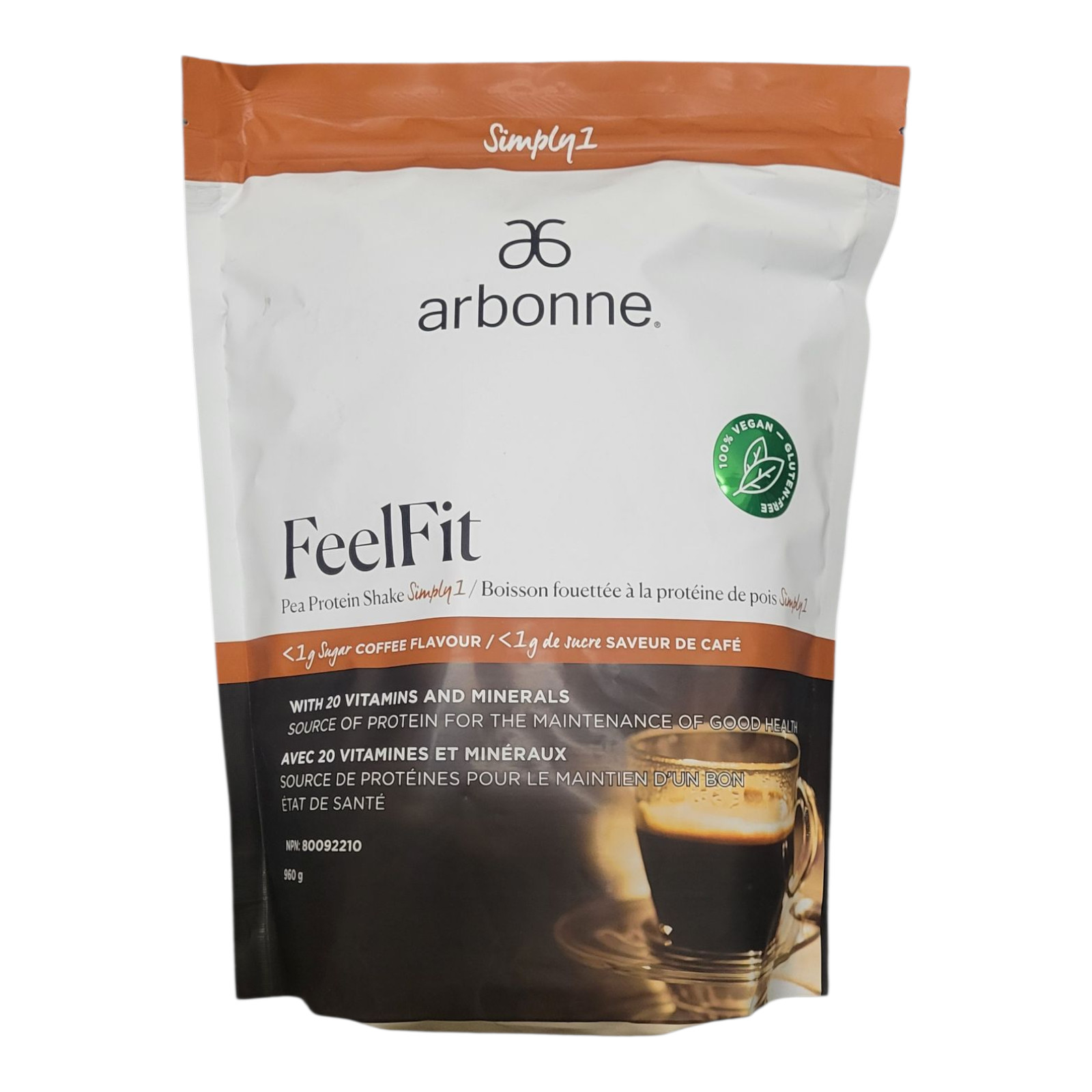 Arbonne FeelFit Pea Protein Shake  Simply 1  Coffee (960 g) - Exp 10/2027