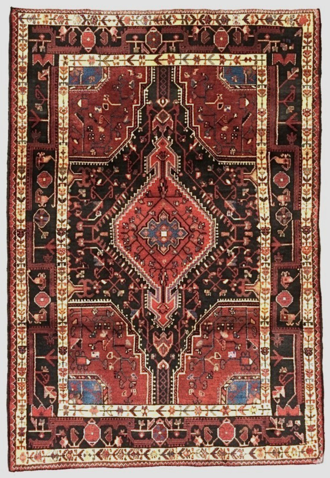 Vintage Hamedan Tribal Geometric Hand Knotted Wool 4x7 Oriental Boho Area Rug