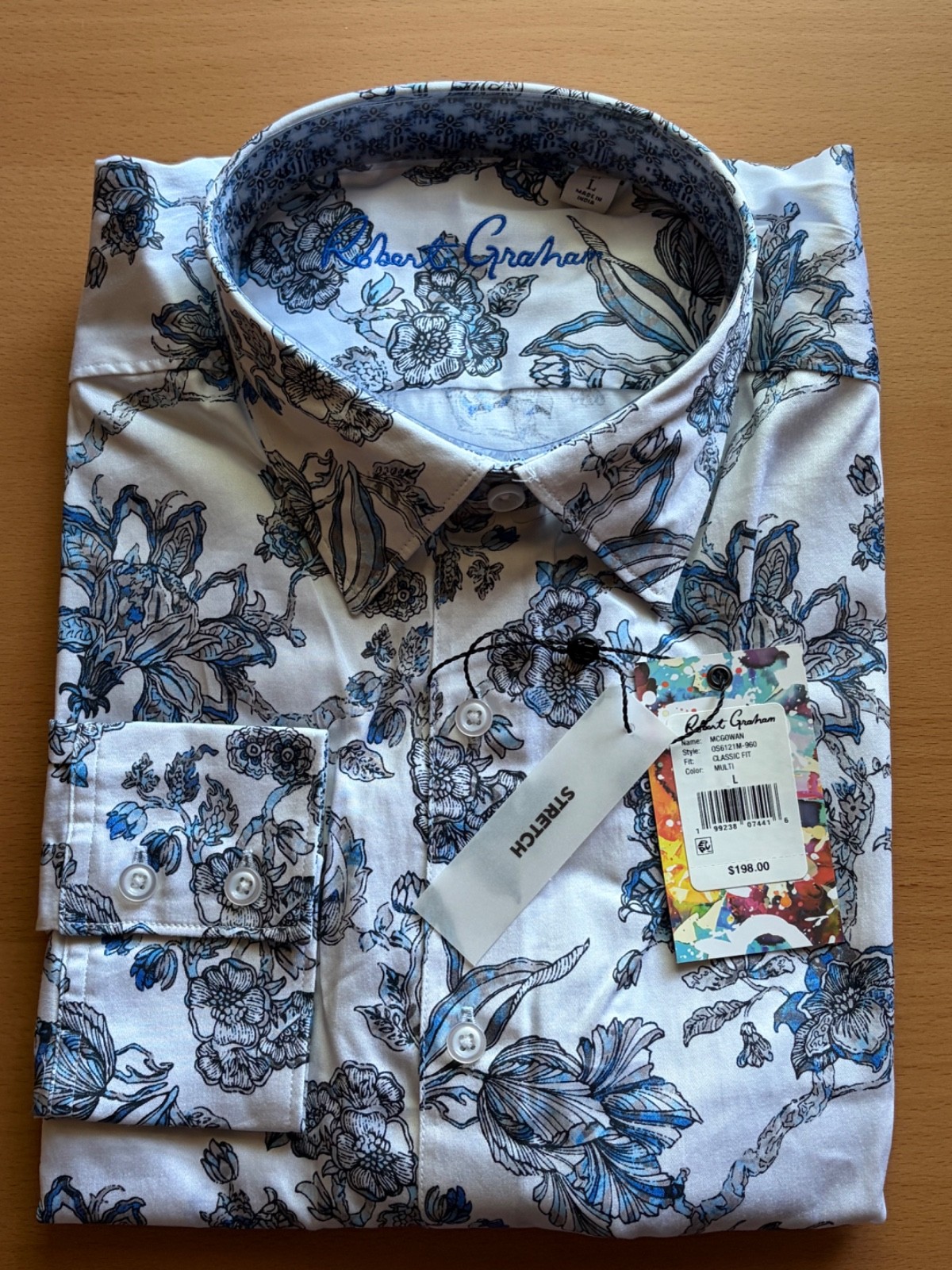Robert Graham Mcgowan Shirt Mens Large Blue White  Floral Long Sleeve $198 NWT