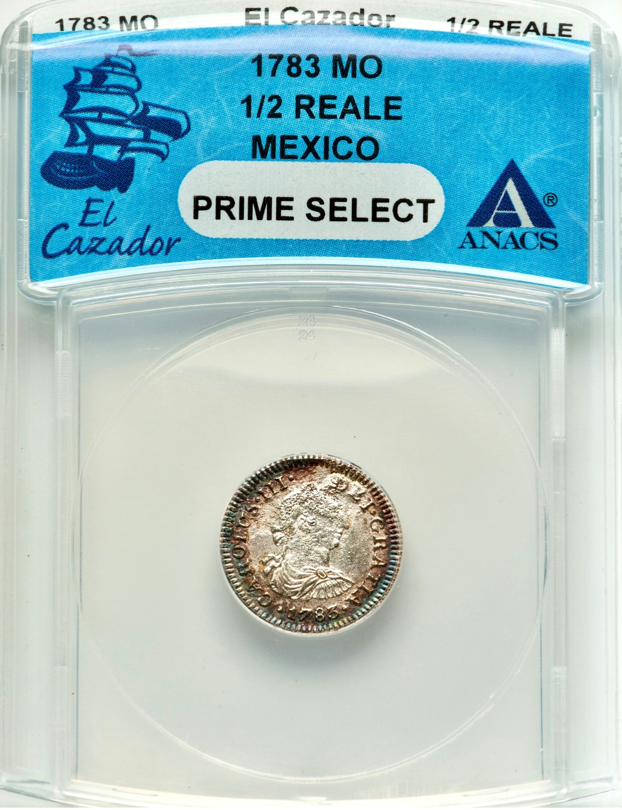  1783 Mexico 1/2R Real EL CAZADOR Silver Shipwreck ANACS Prime Select
