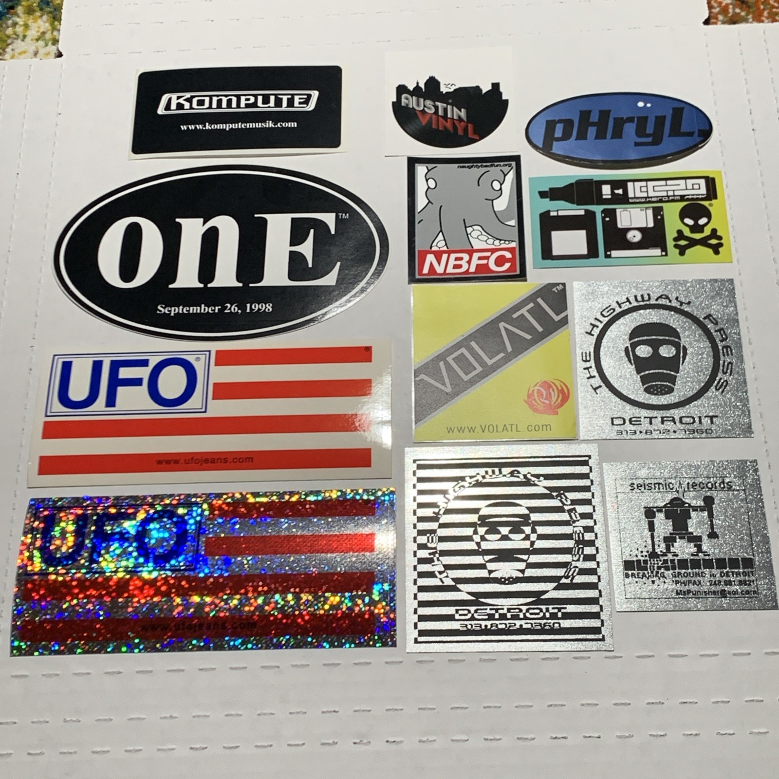 Lot of 12 RARE Vintage Rave Stickers Detroit Techno House UFO Jeans onE Seismic