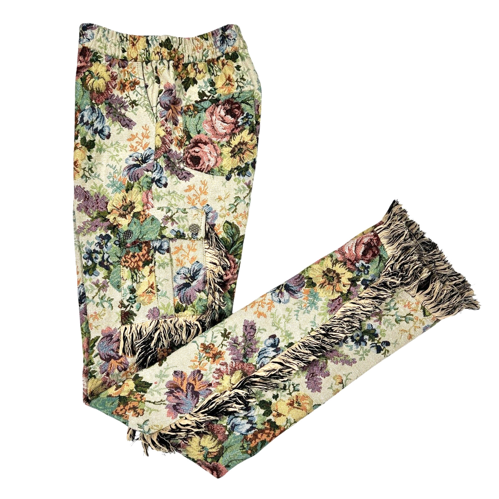 Vintage Guapi Floral Tapestry Mid Rise Frayed Edge Cargo Trouser Pants Size 30 Vintage Guapi Floral Tapestry Mid Rise Frayed Edge Cargo Trouser Pants Size 30