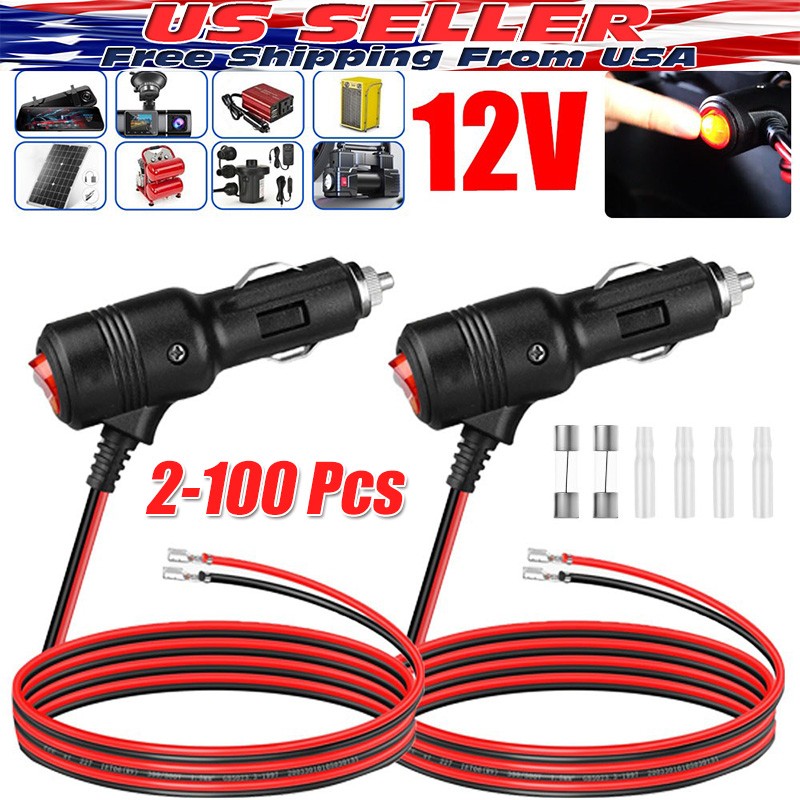 12-24V Fused LED Car Cigarette Lighter Plug Socket Cable Adapter w/ Switch Lot 12-24V Fused LED Car Cigarette Lighter Plug Socket Cable Adapter w/ Switch Lot