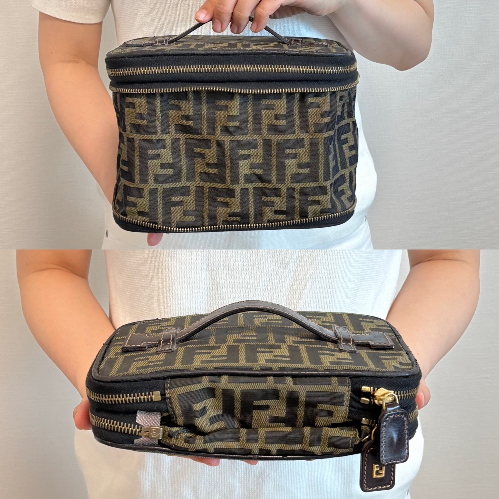FENDI Zucca Mini Hand Bag Cosmetic Pouch Brown