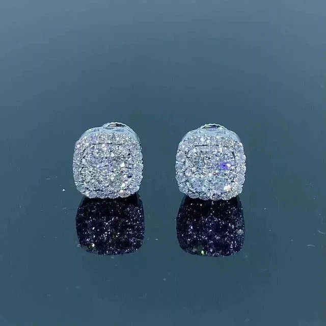 2CT Round Cut Lab Created Diamond Men's Stud Earrings 14K White Gold Finish